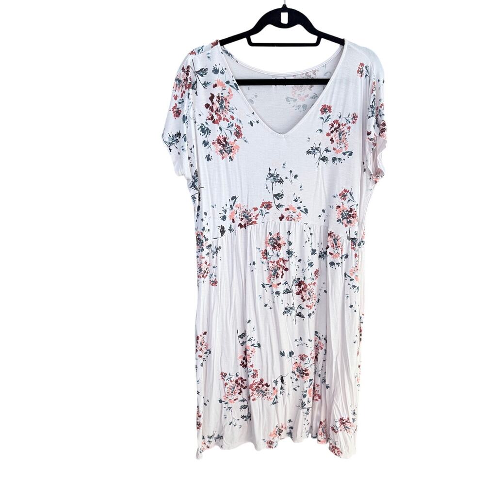 Maurices jersey knit white floral plus size 1X dress cottagecore babydoll vneck